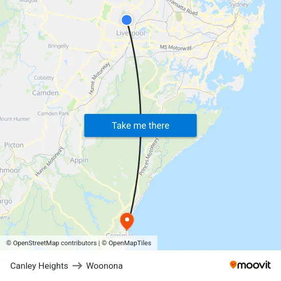 Canley Heights to Woonona map