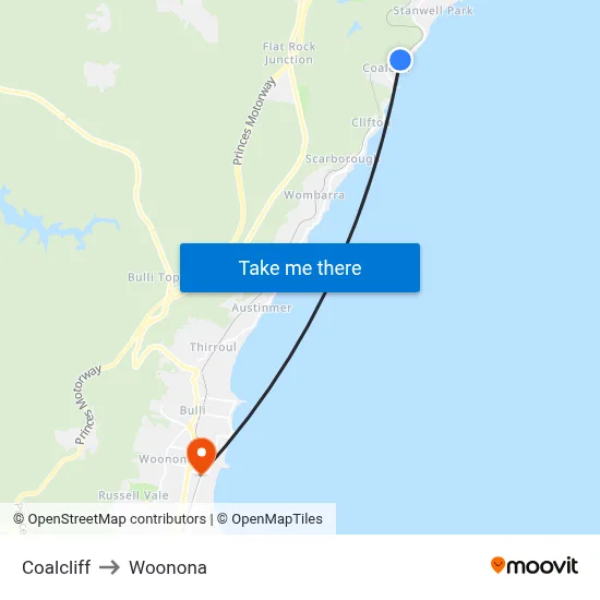 Coalcliff to Woonona map