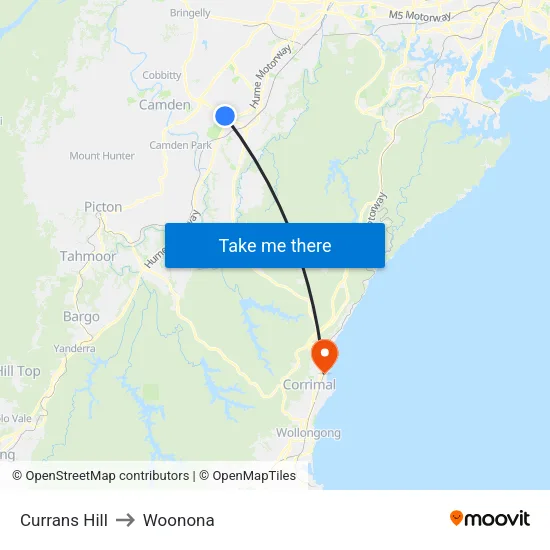 Currans Hill to Woonona map