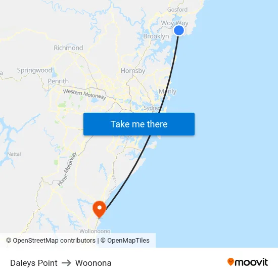 Daleys Point to Woonona map