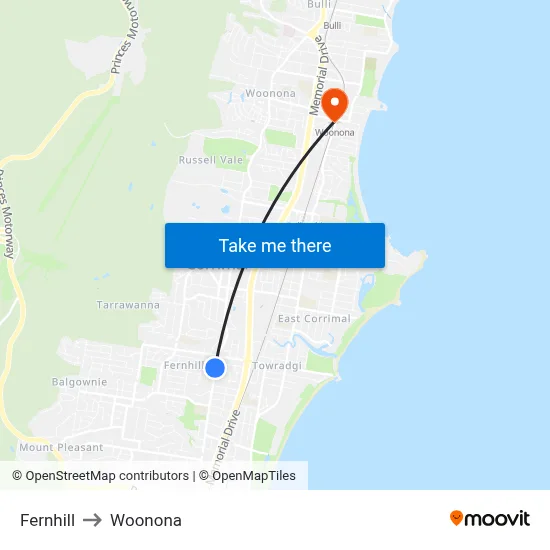 Fernhill to Woonona map