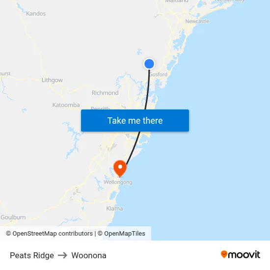 Peats Ridge to Woonona map