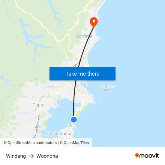 Windang to Woonona map