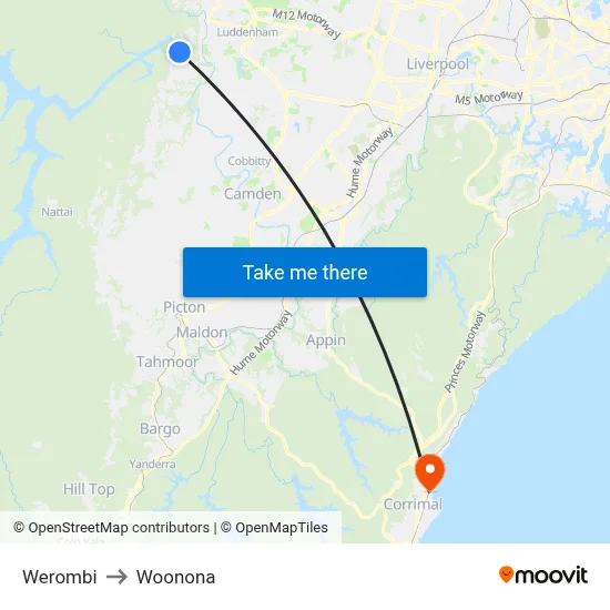 Werombi to Woonona map