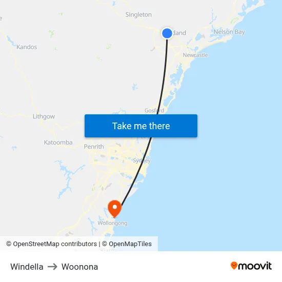 Windella to Woonona map