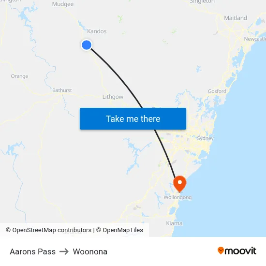 Aarons Pass to Woonona map