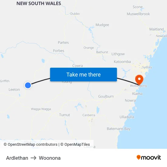 Ardlethan to Woonona map