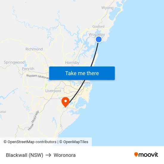 Blackwall (NSW) to Woronora map