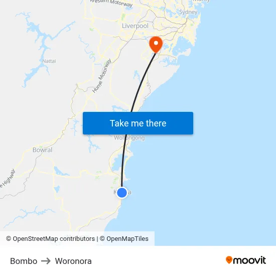Bombo to Woronora map