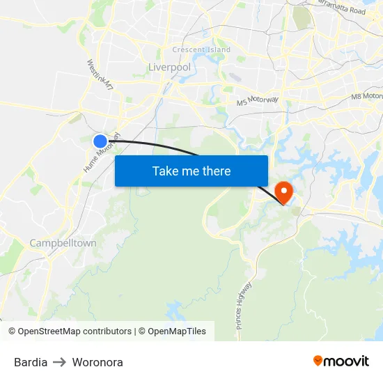 Bardia to Woronora map