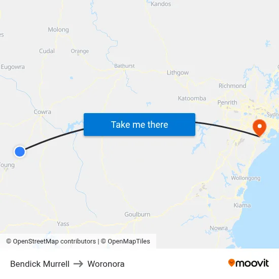 Bendick Murrell to Woronora map