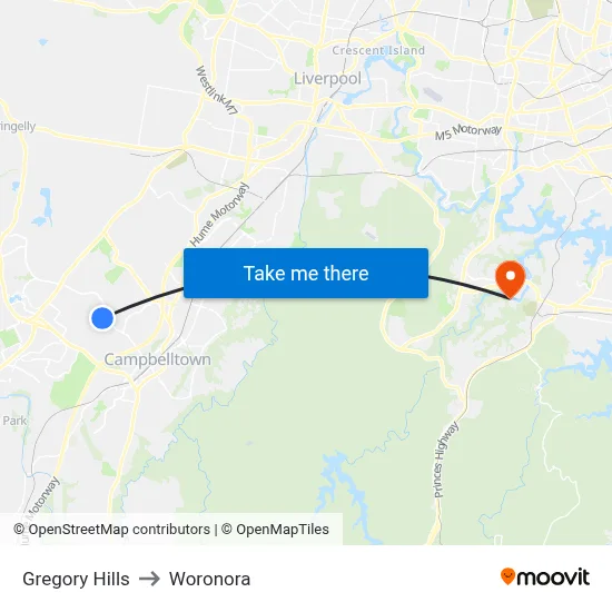 Gregory Hills to Woronora map