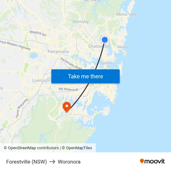 Forestville (NSW) to Woronora map