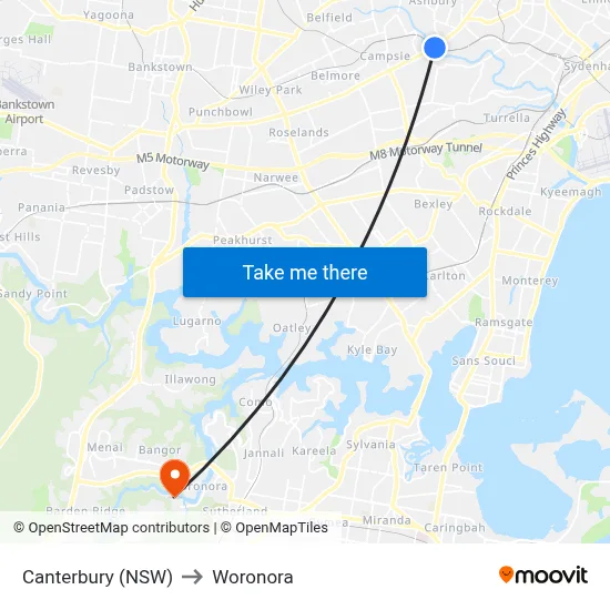 Canterbury (NSW) to Woronora map