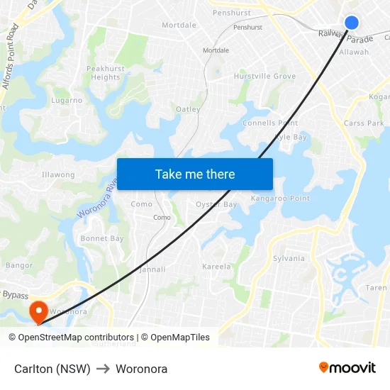 Carlton (NSW) to Woronora map
