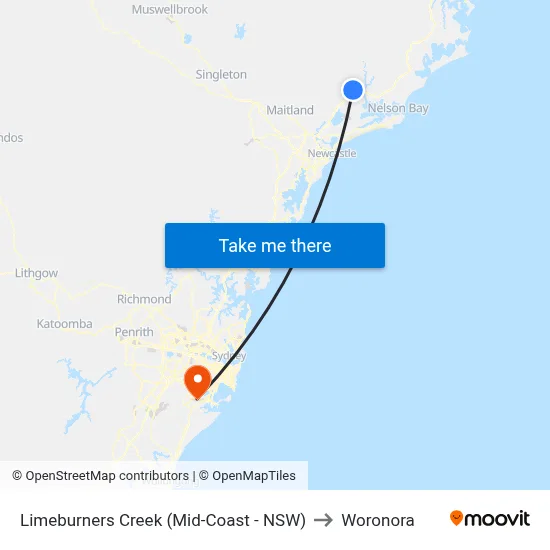 Limeburners Creek (Mid-Coast - NSW) to Woronora map