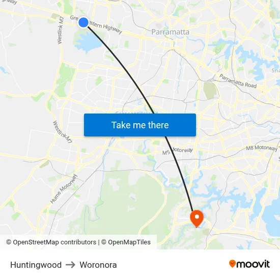 Huntingwood to Woronora map
