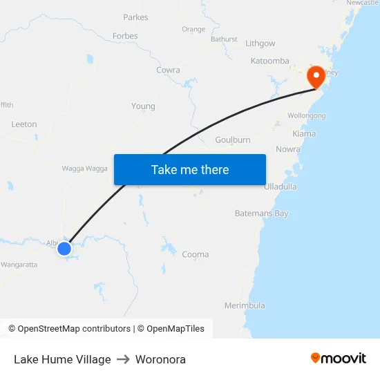 Lake Hume Village to Woronora map