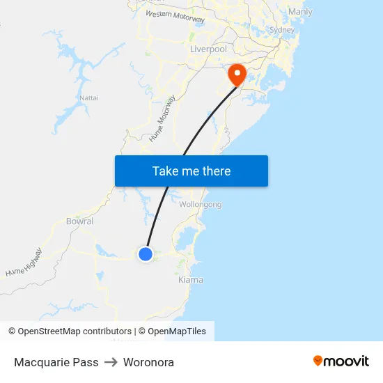 Macquarie Pass to Woronora map
