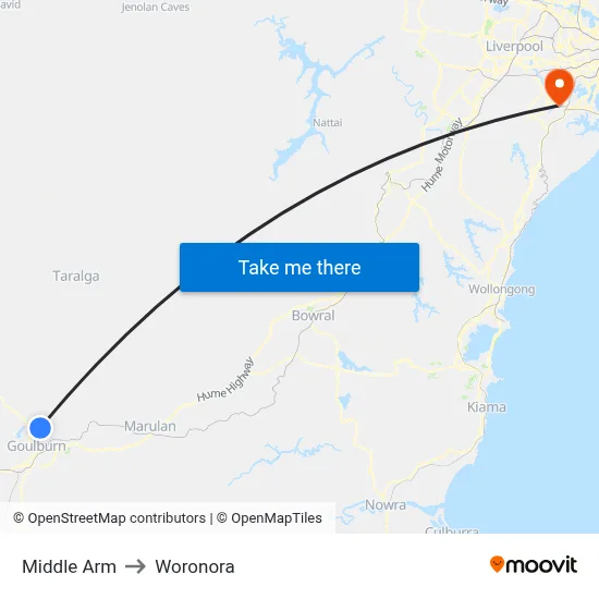 Middle Arm to Woronora map