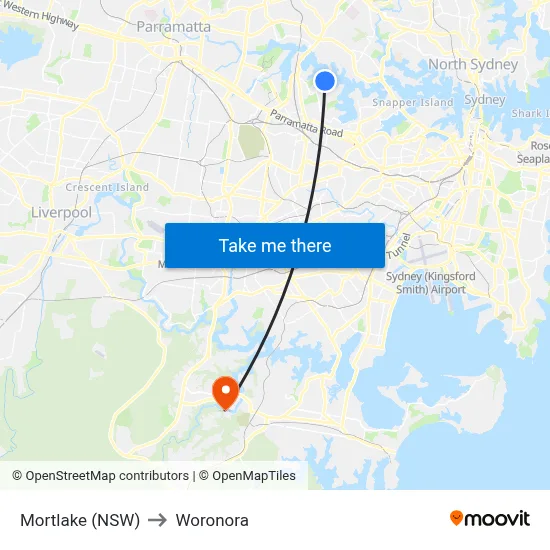 Mortlake (NSW) to Woronora map