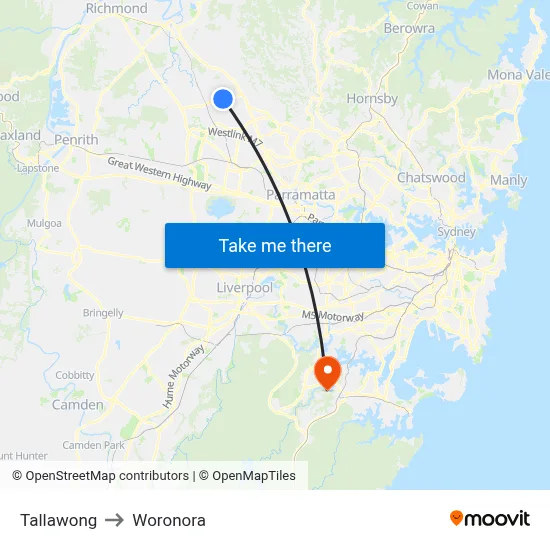 Tallawong to Woronora map