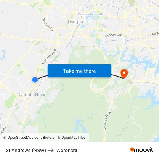 St Andrews (NSW) to Woronora map