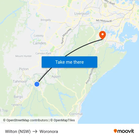 Wilton (NSW) to Woronora map