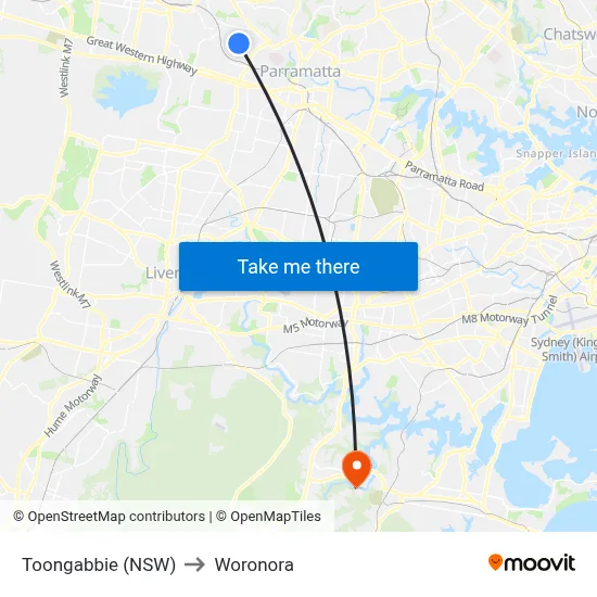 Toongabbie (NSW) to Woronora map