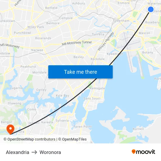 Alexandria to Woronora map