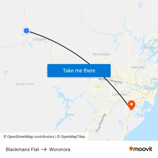 Blackmans Flat to Woronora map