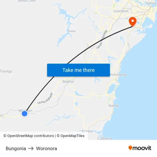 Bungonia to Woronora map