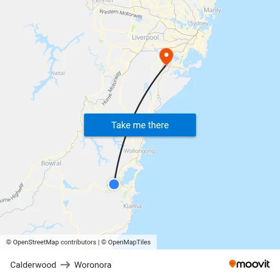 Calderwood to Woronora map