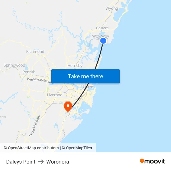 Daleys Point to Woronora map