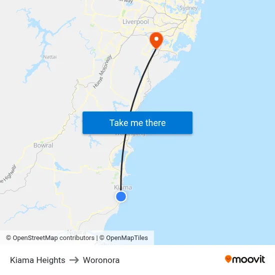 Kiama Heights to Woronora map