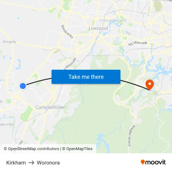 Kirkham to Woronora map