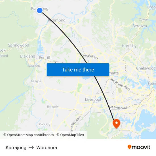 Kurrajong to Woronora map
