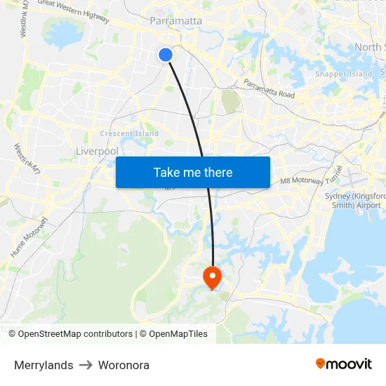 Merrylands to Woronora map
