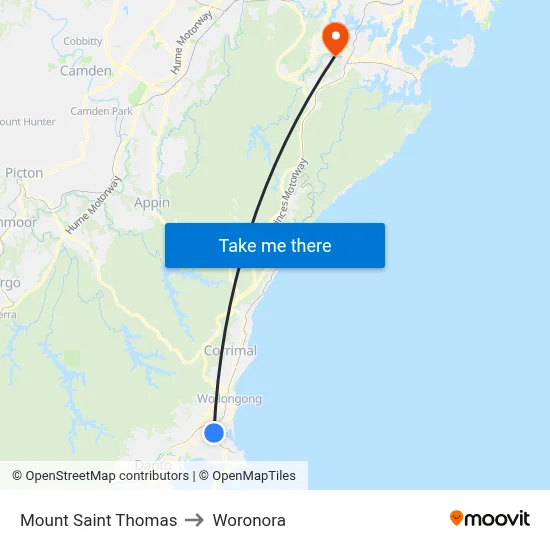Mount Saint Thomas to Woronora map