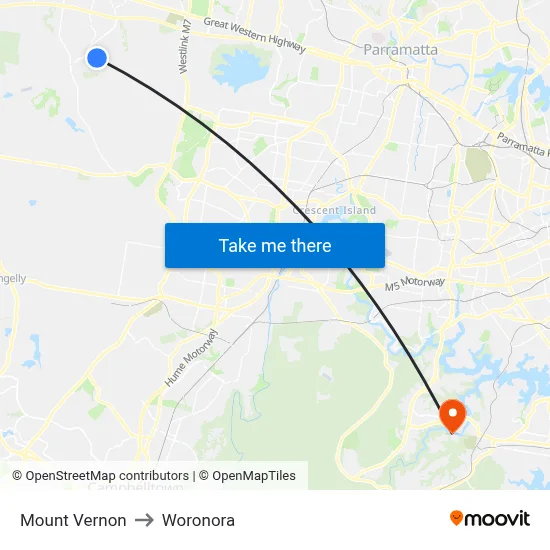 Mount Vernon to Woronora map