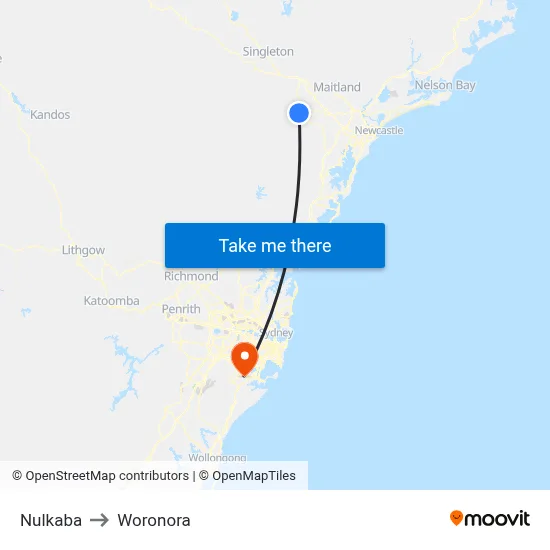 Nulkaba to Woronora map