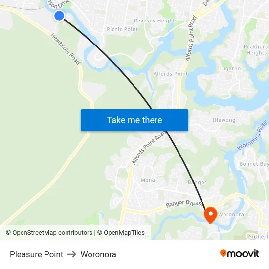 Pleasure Point to Woronora map