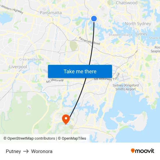 Putney to Woronora map