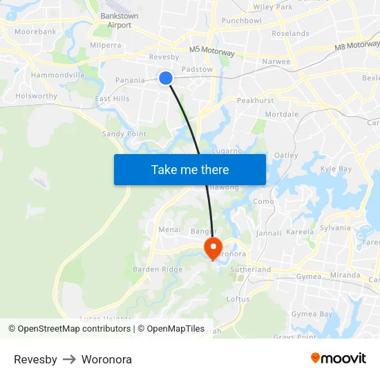 Revesby to Woronora map