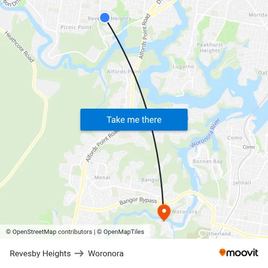 Revesby Heights to Woronora map