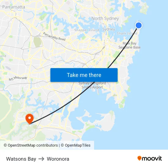 Watsons Bay to Woronora map