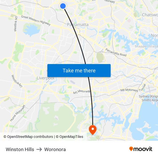 Winston Hills to Woronora map