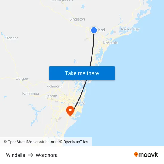 Windella to Woronora map