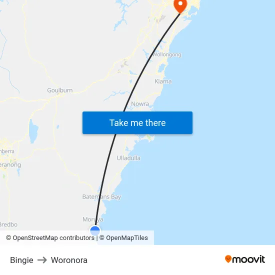 Bingie to Woronora map