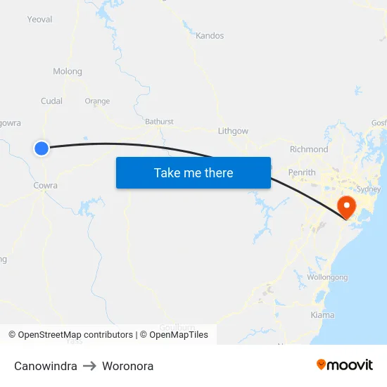 Canowindra to Woronora map